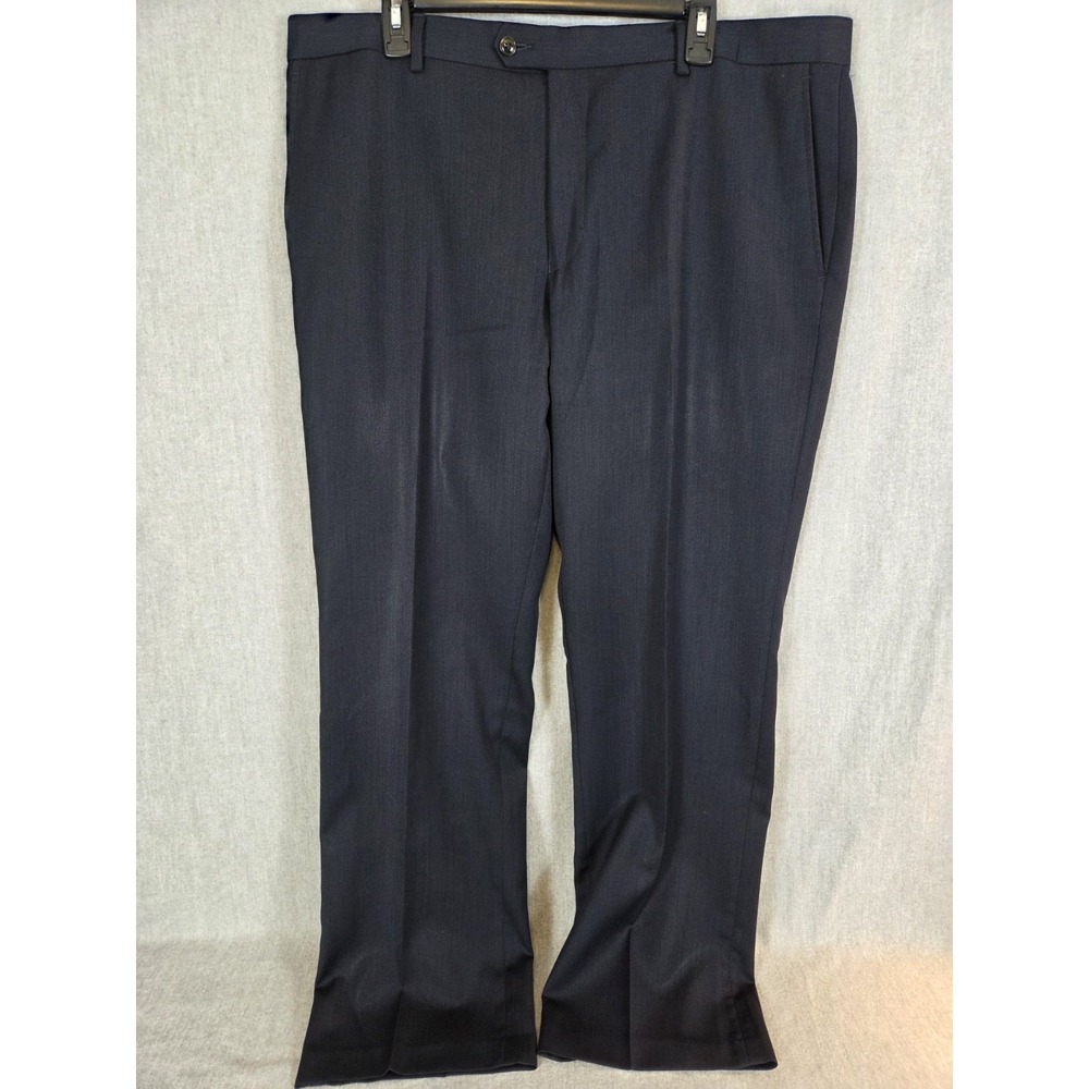 TAILORBYRD Dress Pants Mens 40x32 Italian Super 100s Wool Navy Blue Flat Front